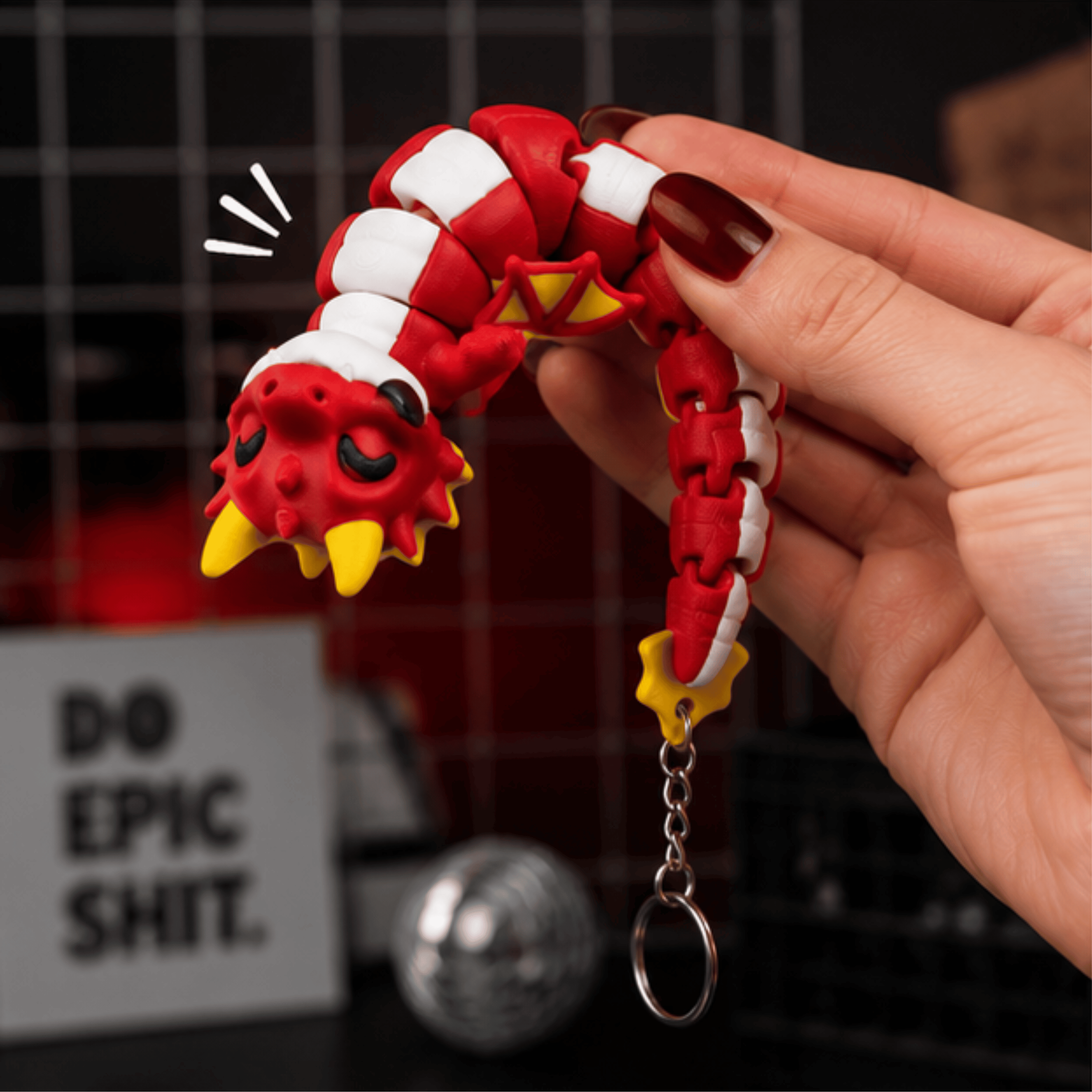 Agni Snap — Articulated Flexi Dragon Keychain, Magnetic Paws