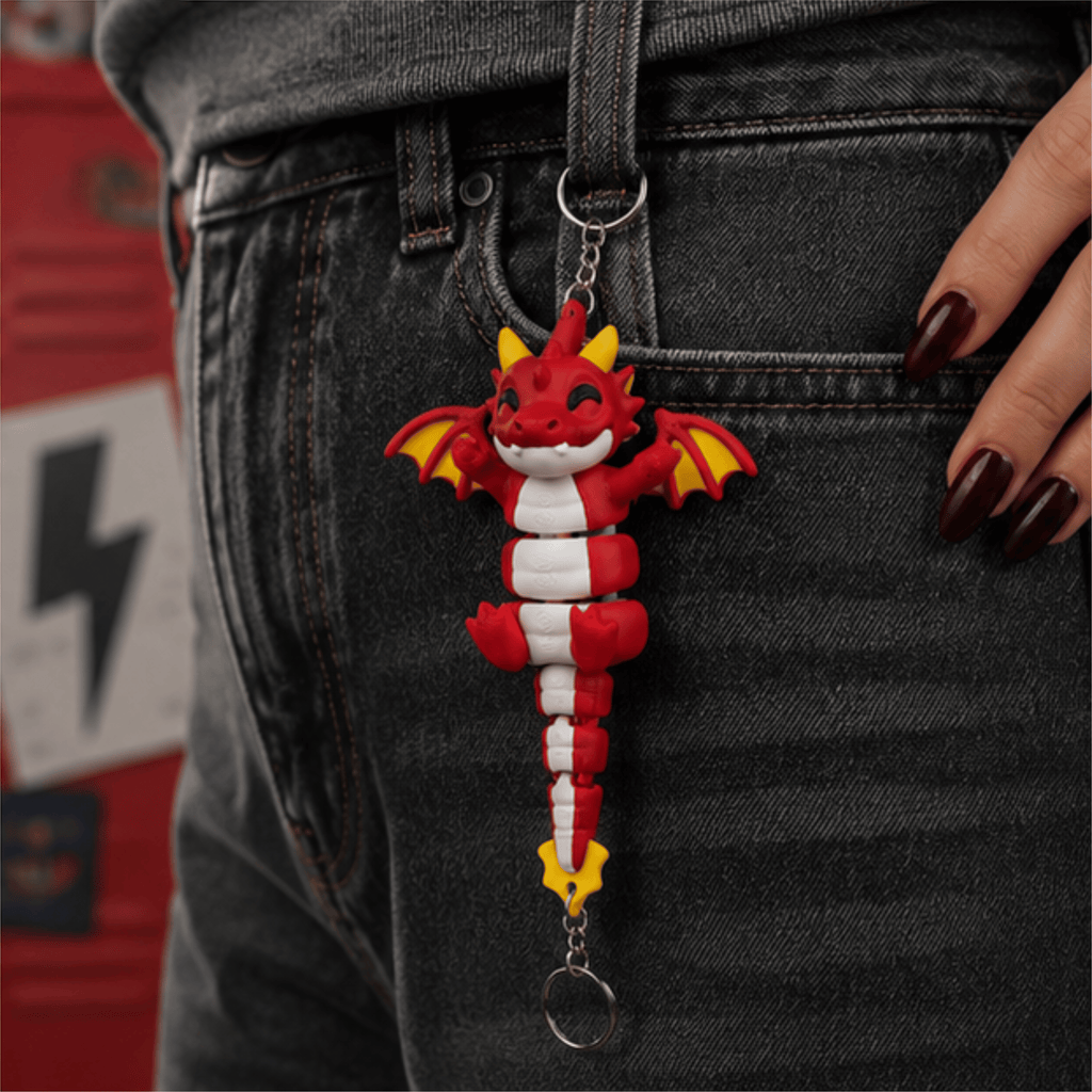 Agni Snap — Articulated Flexi Dragon Keychain, Magnetic Paws