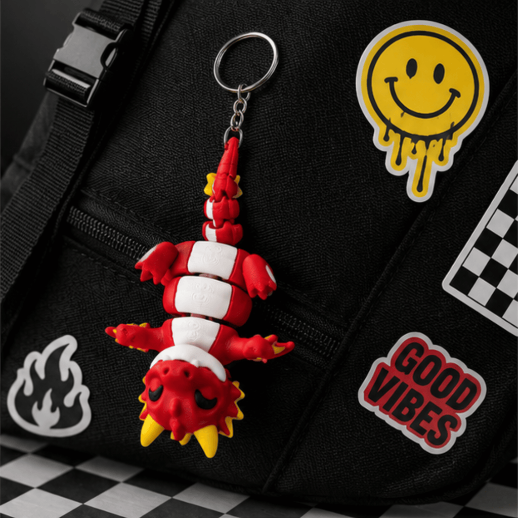Agni Snap — Articulated Flexi Dragon Keychain, Magnetic Paws
