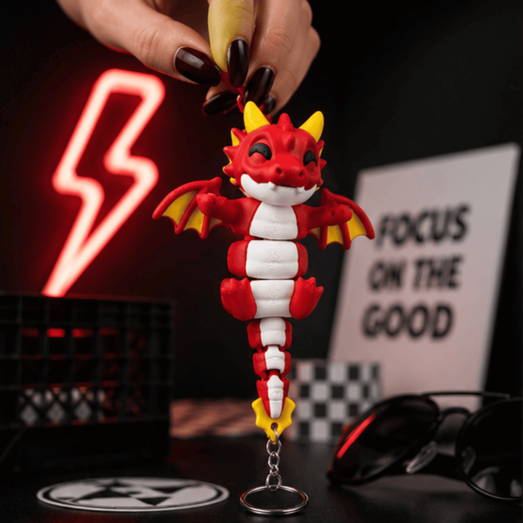 Agni Snap — Articulated Flexi Dragon Keychain, Magnetic Paws