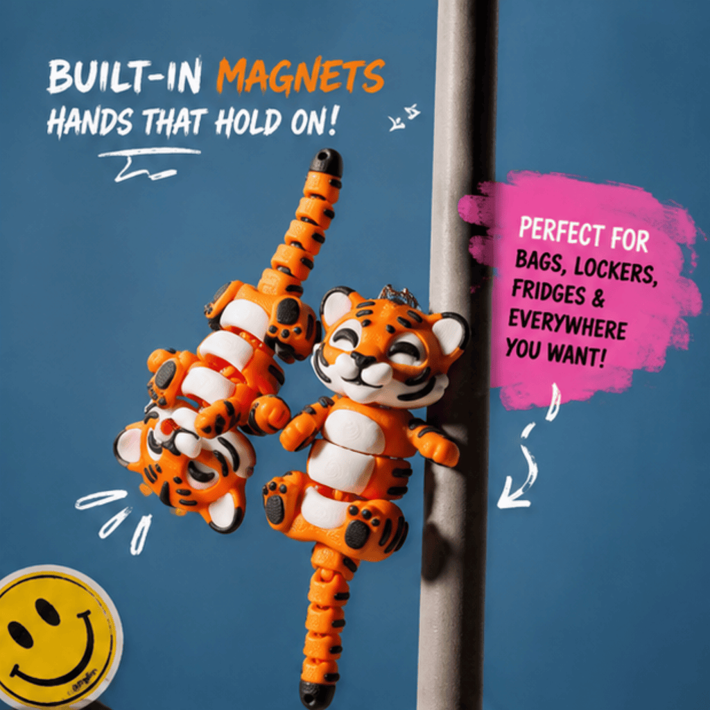 Baagh Snap — Articulated Flexi Tiger Keychain, Magnetic Paws, Bag Charm