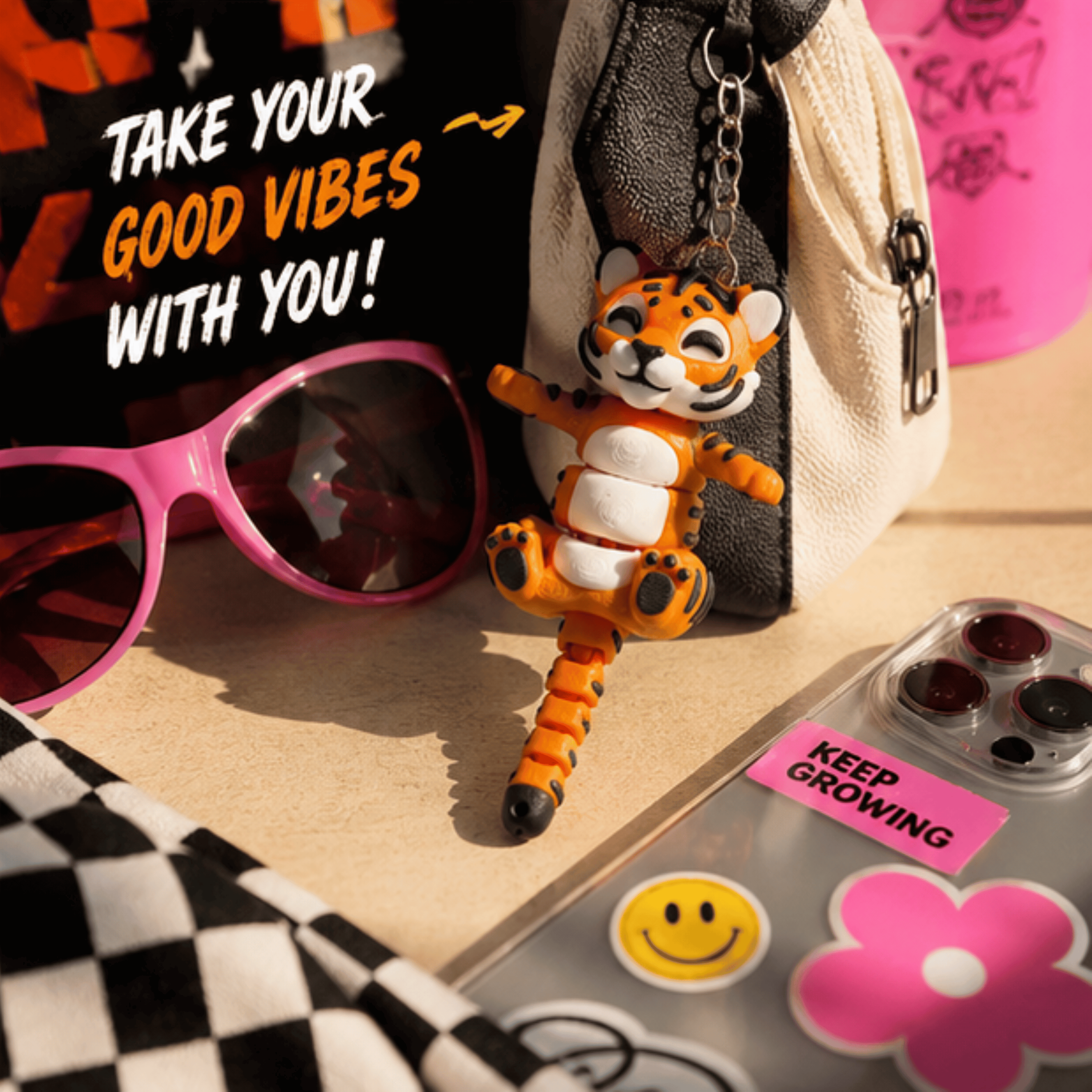 Baagh Snap — Articulated Flexi Tiger Keychain, Magnetic Paws, Bag Charm