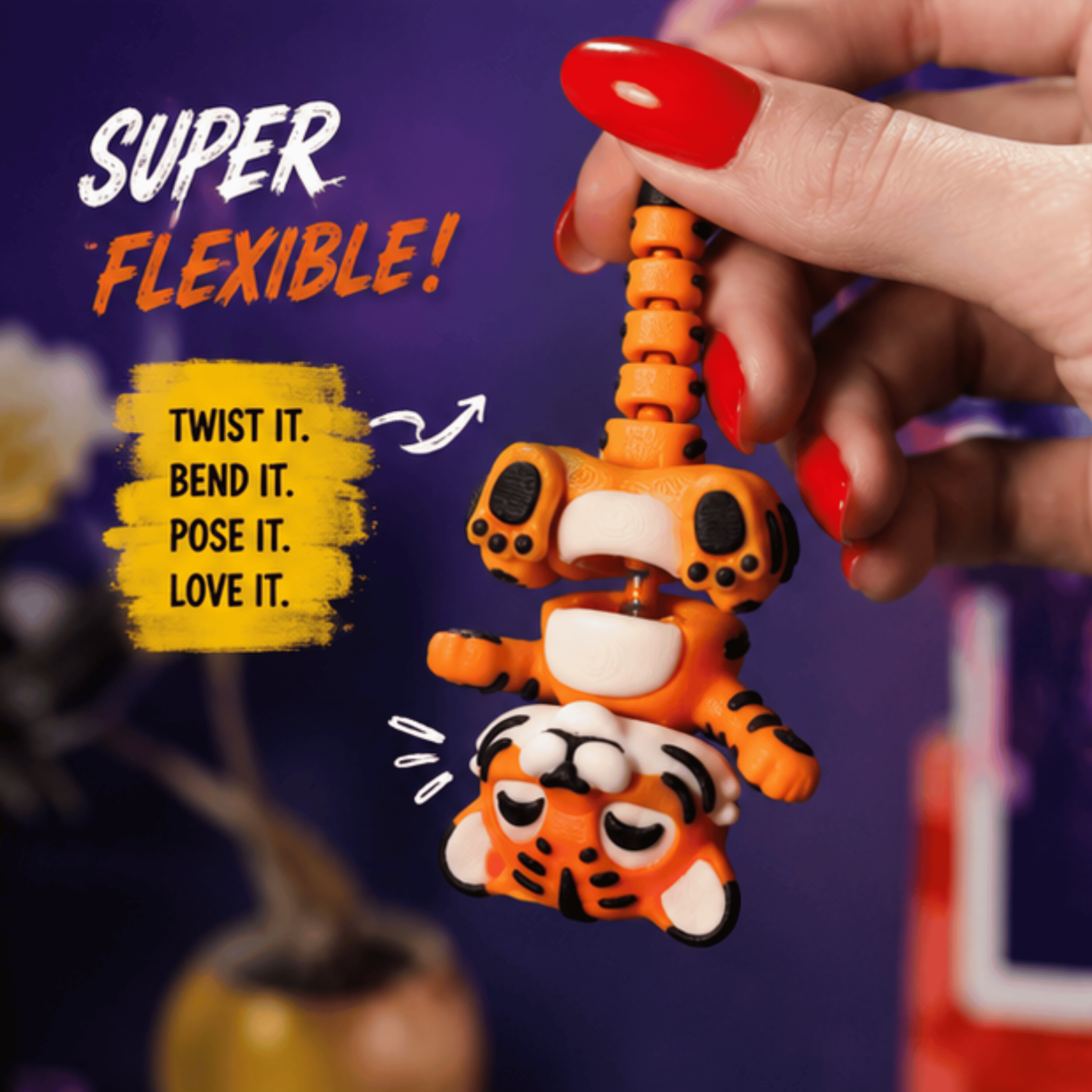 Baagh Snap — Articulated Flexi Tiger Keychain, Magnetic Paws, Bag Charm