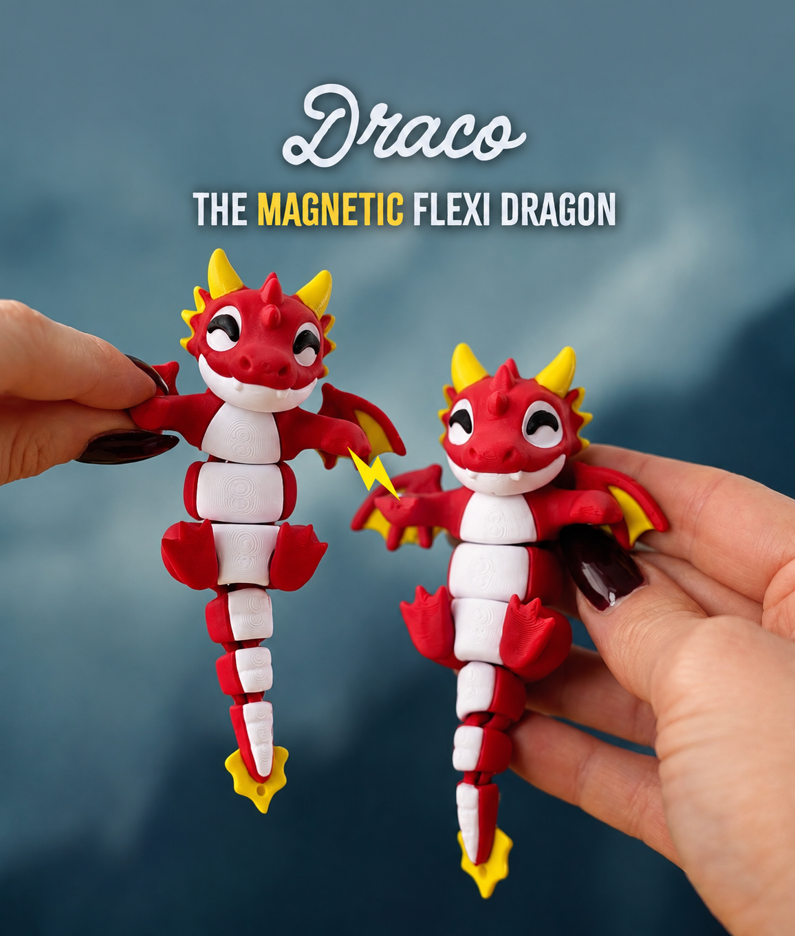 Agni Snap — Articulated Flexi Dragon Keychain, Magnetic Paws