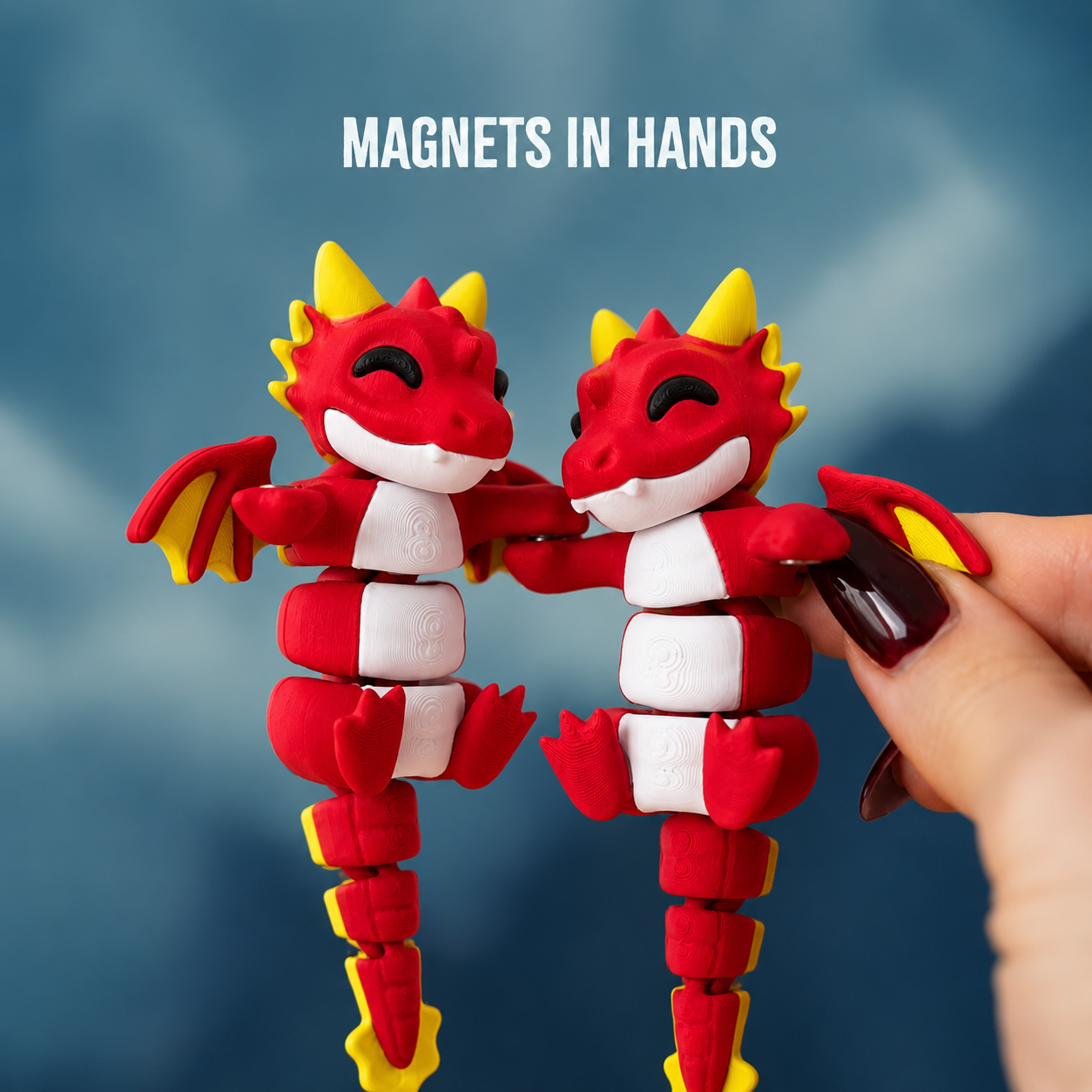 Agni Snap — Articulated Flexi Dragon Keychain, Magnetic Paws