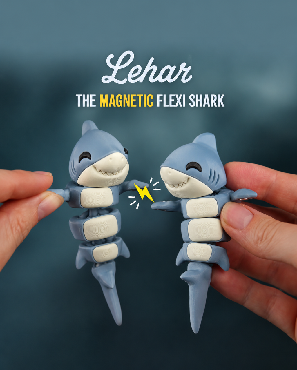 Lehar Snap — Articulated Flexi Shark Keychain, Magnetic Fins