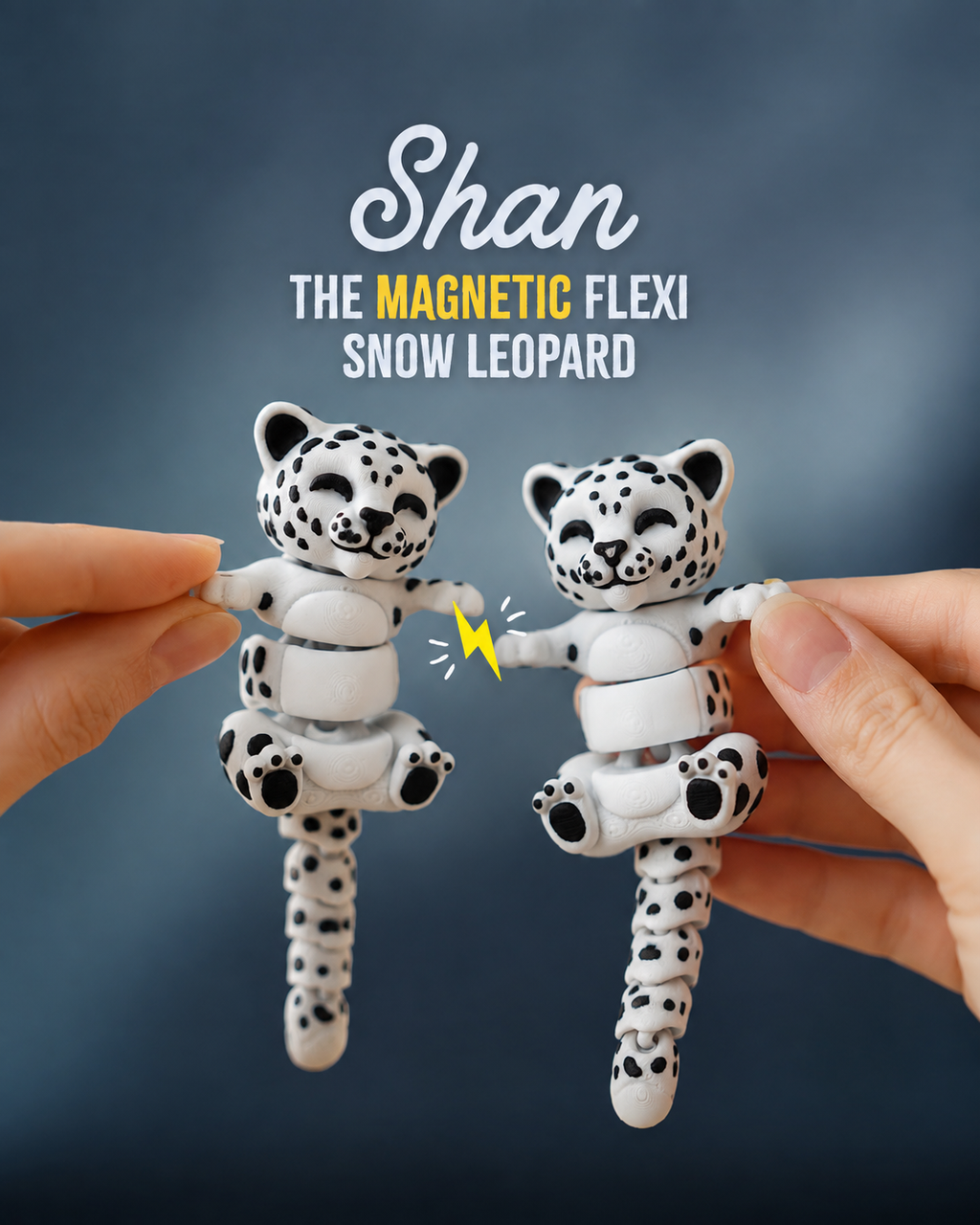 Shan Snap — Articulated Flexi Snow Leopard Keychain, Magnetic Paws