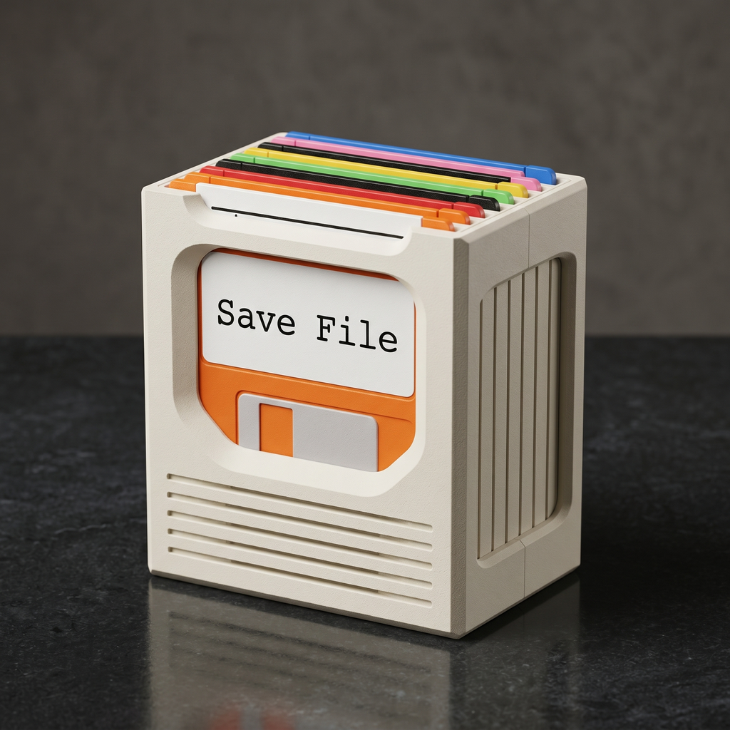 Floppy Click — Retro 80s Floppy Disk Coaster Holder, 8 Coasters, Desk Accessory