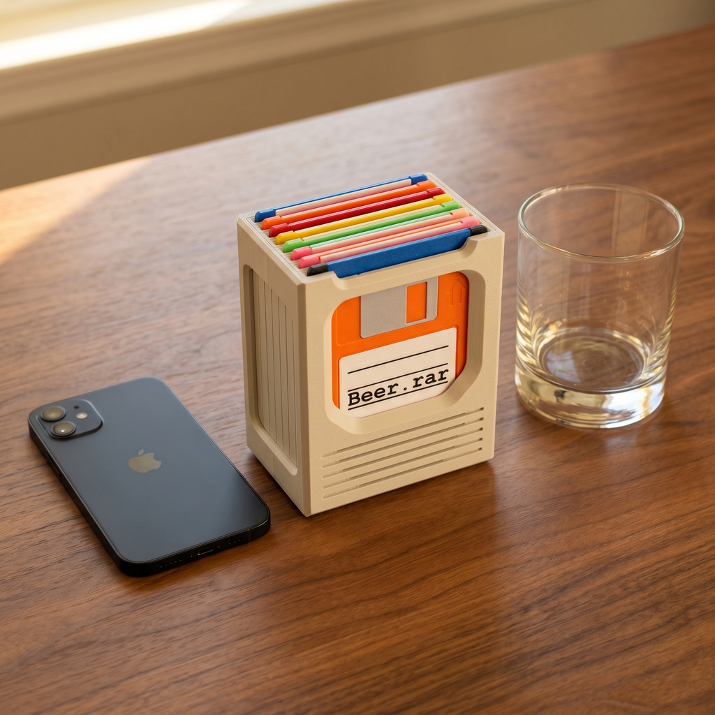 Floppy Click — Retro 80s Floppy Disk Coaster Holder, 8 Coasters, Desk Accessory