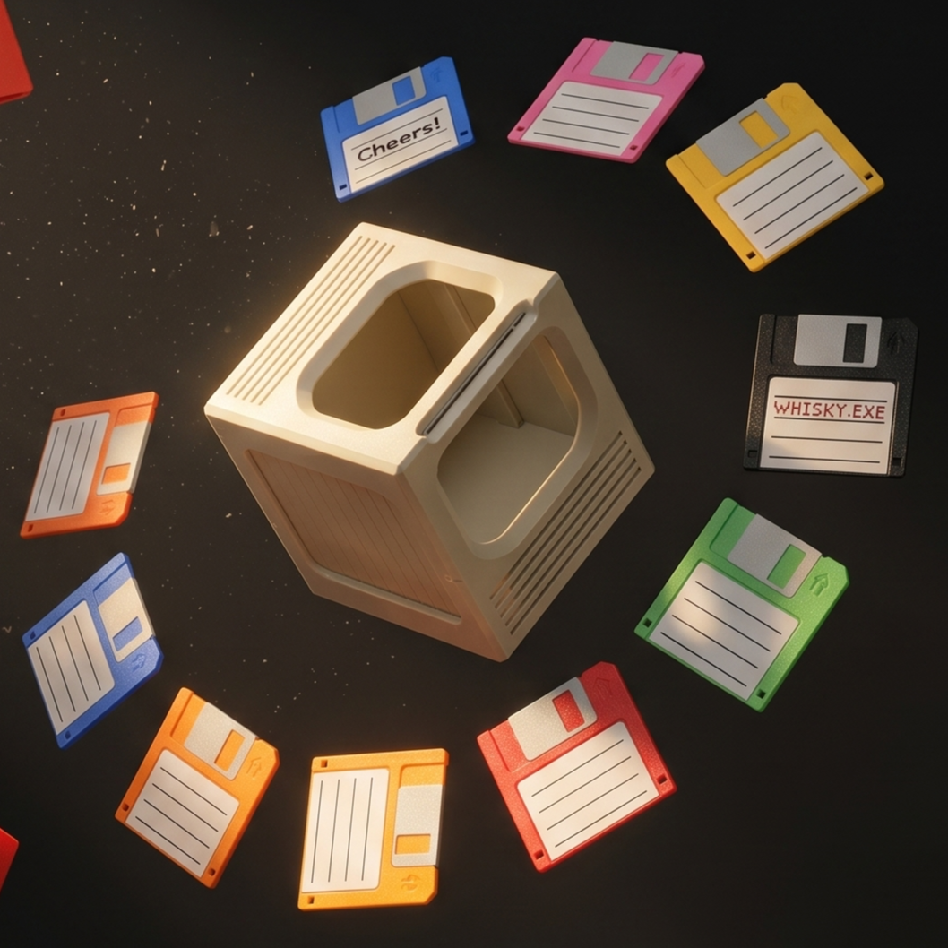 Floppy Click — Retro 80s Floppy Disk Coaster Holder, 8 Coasters, Desk Accessory