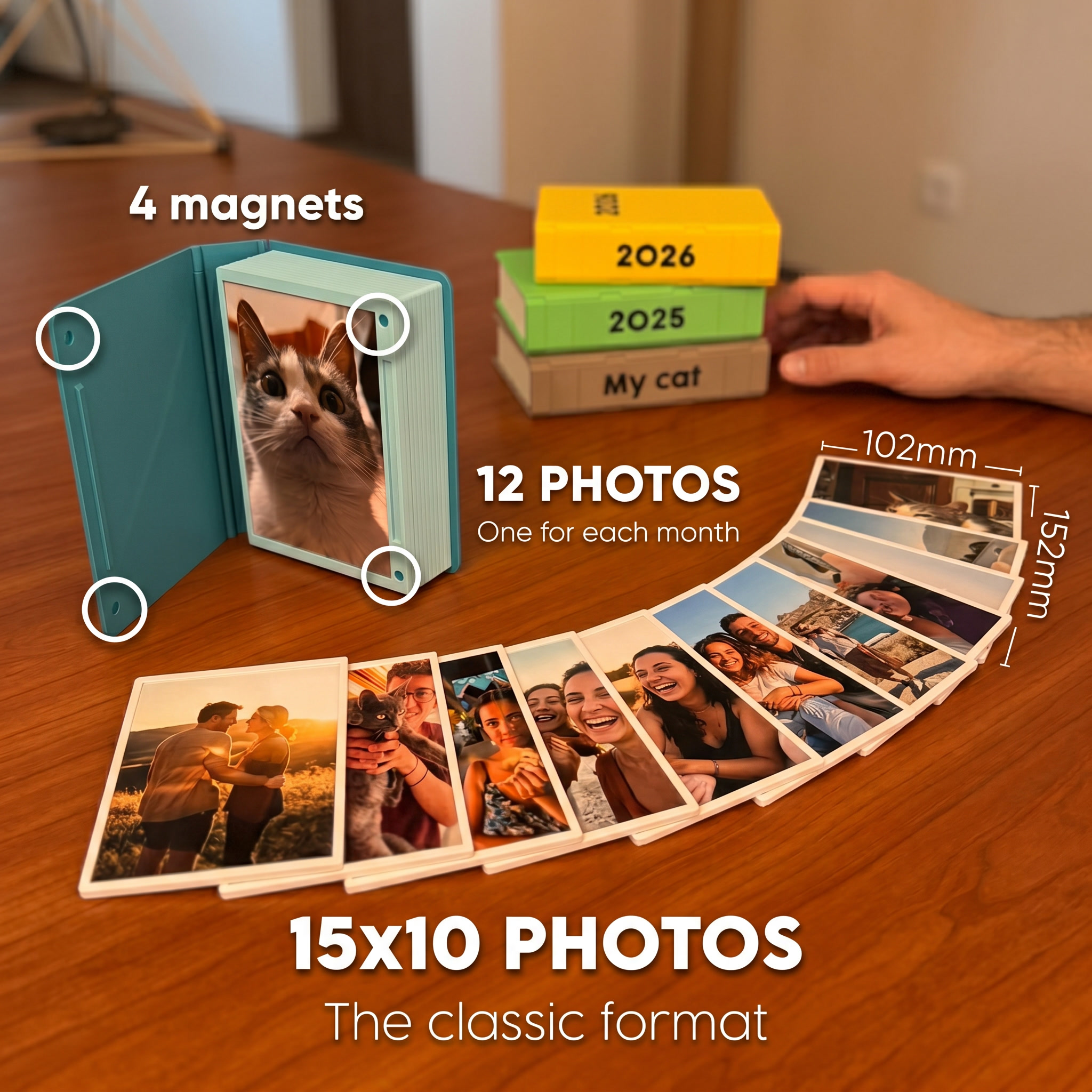 Memory Book — Sliding Photo Album, Holds 12 Photos, Desk Keepsake