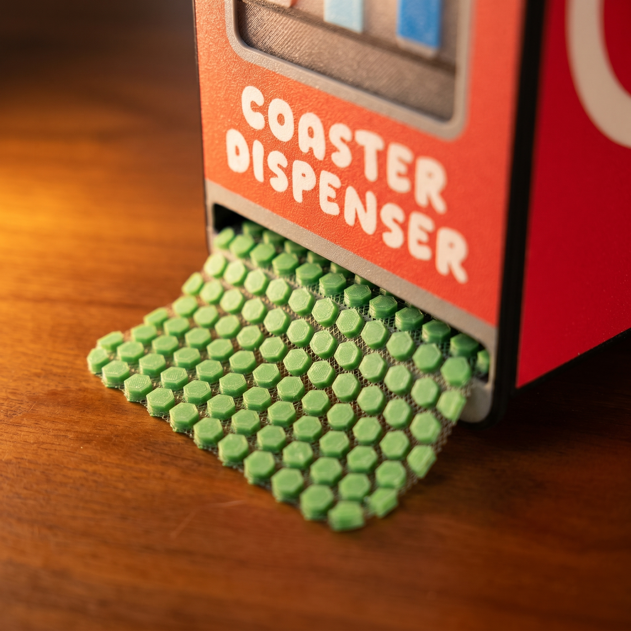 Coaster Dispenser — Vending Machine Style, 6 Square Coasters, Desk Accessory