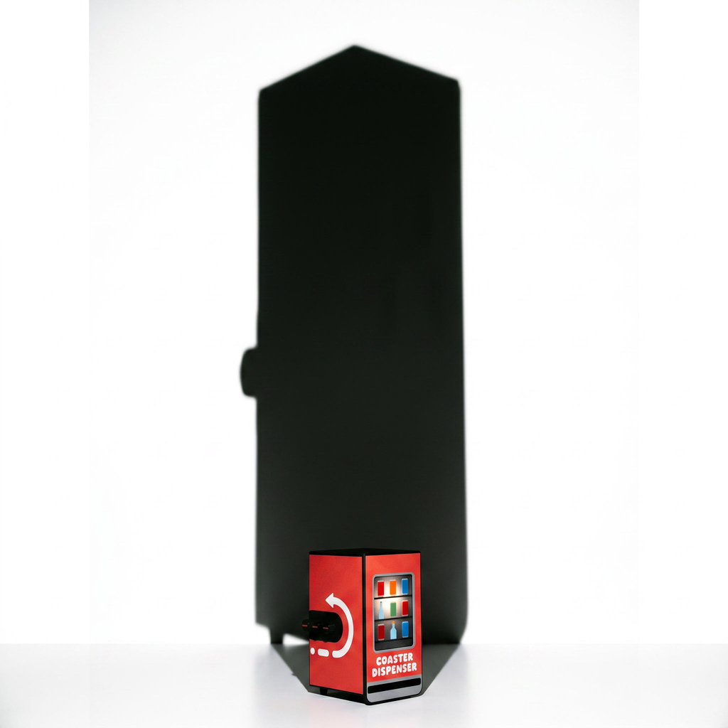 Coaster Dispenser — Vending Machine Style, 6 Square Coasters, Desk Accessory