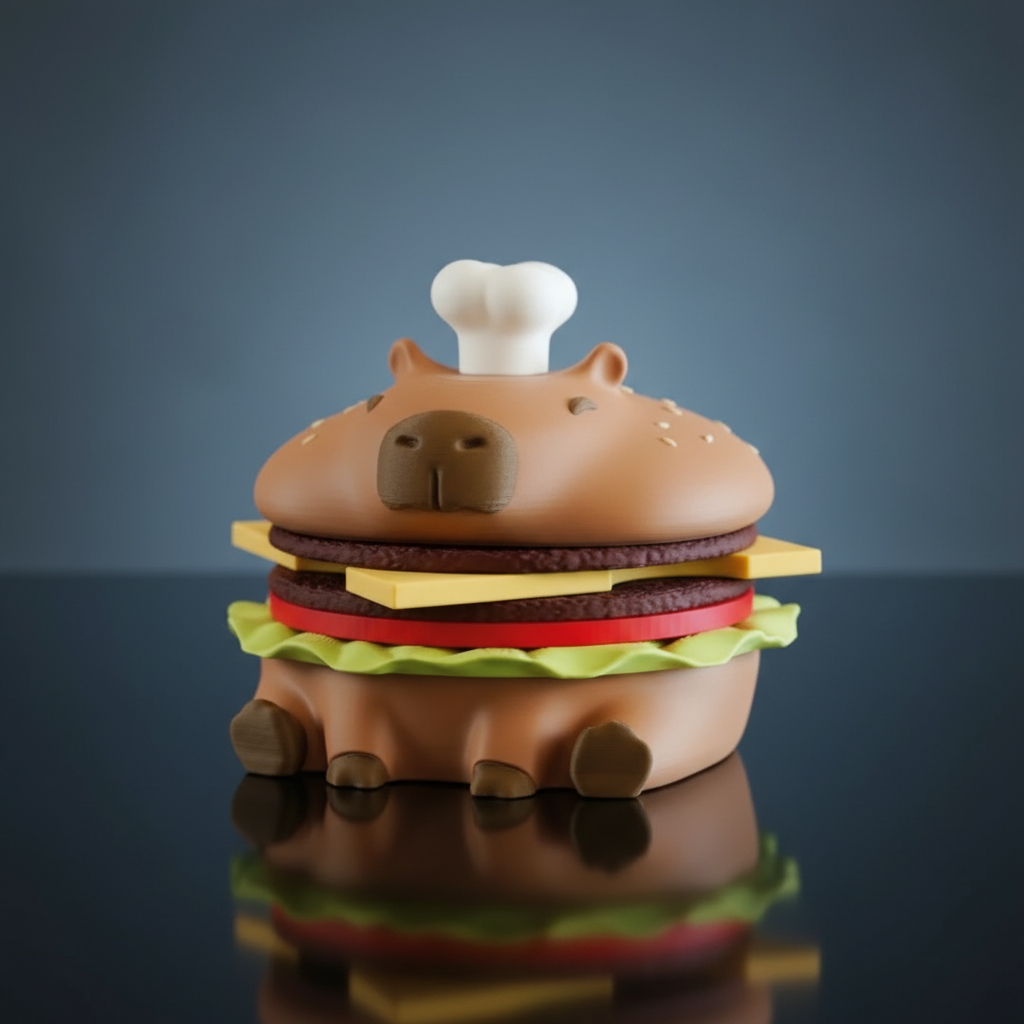Capy-Burger Coaster Set — Capybara Burger, 4 Coasters + Bottle Opener, Desk Accessory