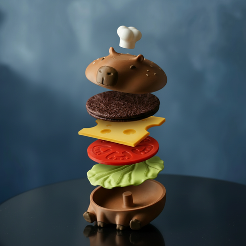 Capy-Burger Coaster Set — Capybara Burger, 4 Coasters + Bottle Opener, Desk Accessory