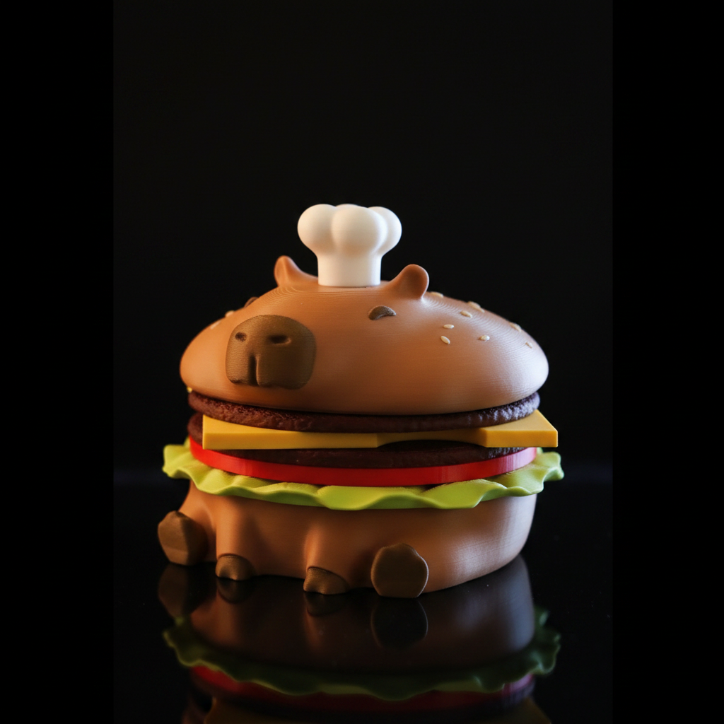 Capy-Burger Coaster Set — Capybara Burger, 4 Coasters + Bottle Opener, Desk Accessory