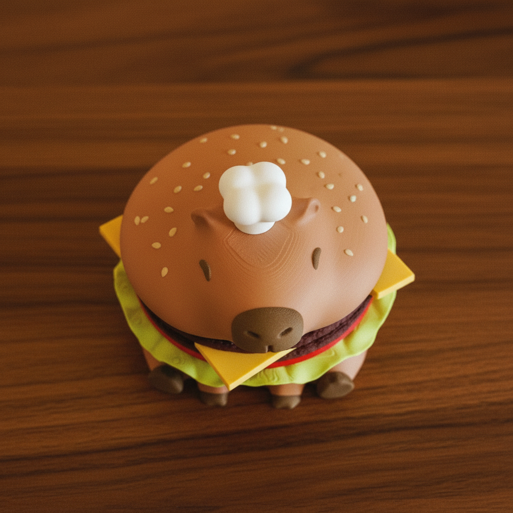 Capy-Burger Coaster Set — Capybara Burger, 4 Coasters + Bottle Opener, Desk Accessory
