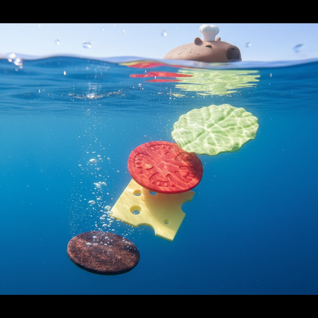 Capy-Burger Coaster Set — Capybara Burger, 4 Coasters + Bottle Opener, Desk Accessory