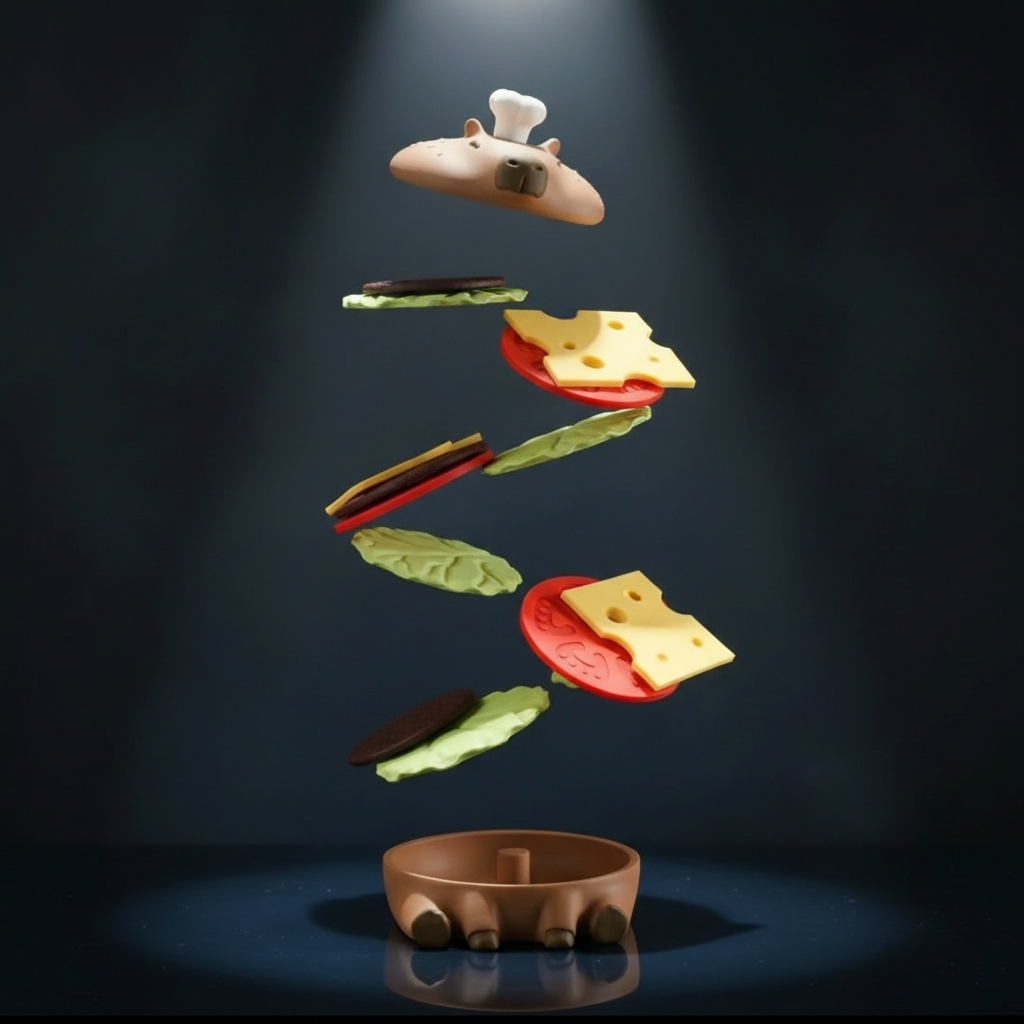 Capy-Burger Coaster Set — Capybara Burger, 4 Coasters + Bottle Opener, Desk Accessory