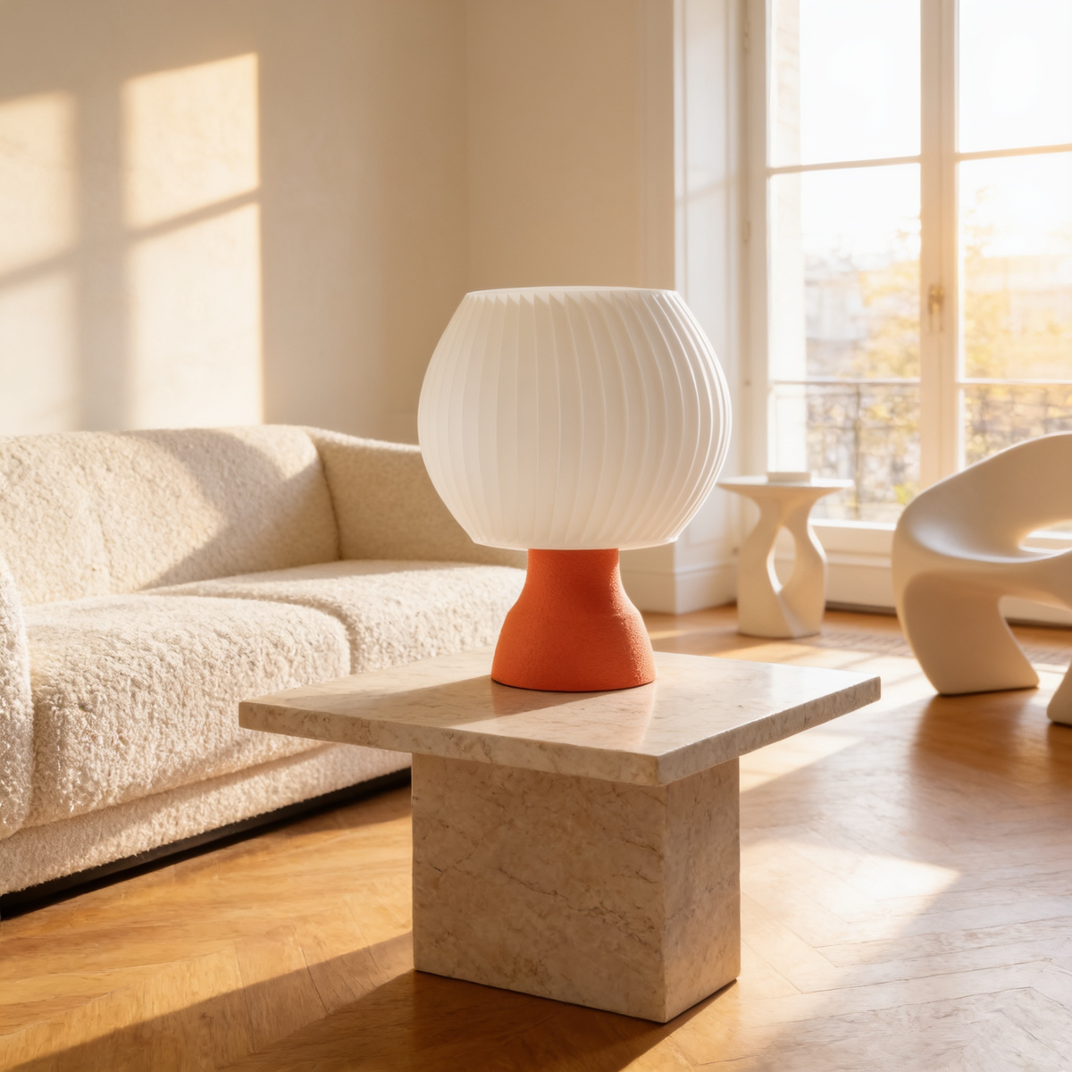 Sfera - Designer Table Lamp: Ribbed Globe Bedside Lamp for Bedroom & Living Room