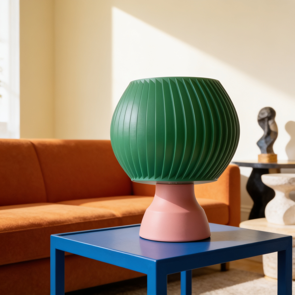 Sfera - Designer Table Lamp: Ribbed Globe Bedside Lamp for Bedroom & Living Room