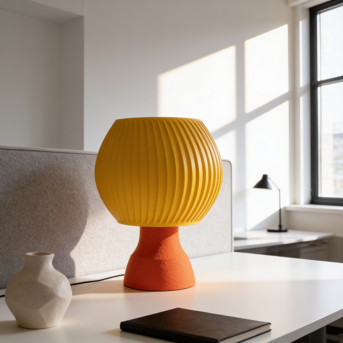 Sfera - Designer Table Lamp: Ribbed Globe Bedside Lamp for Bedroom & Living Room