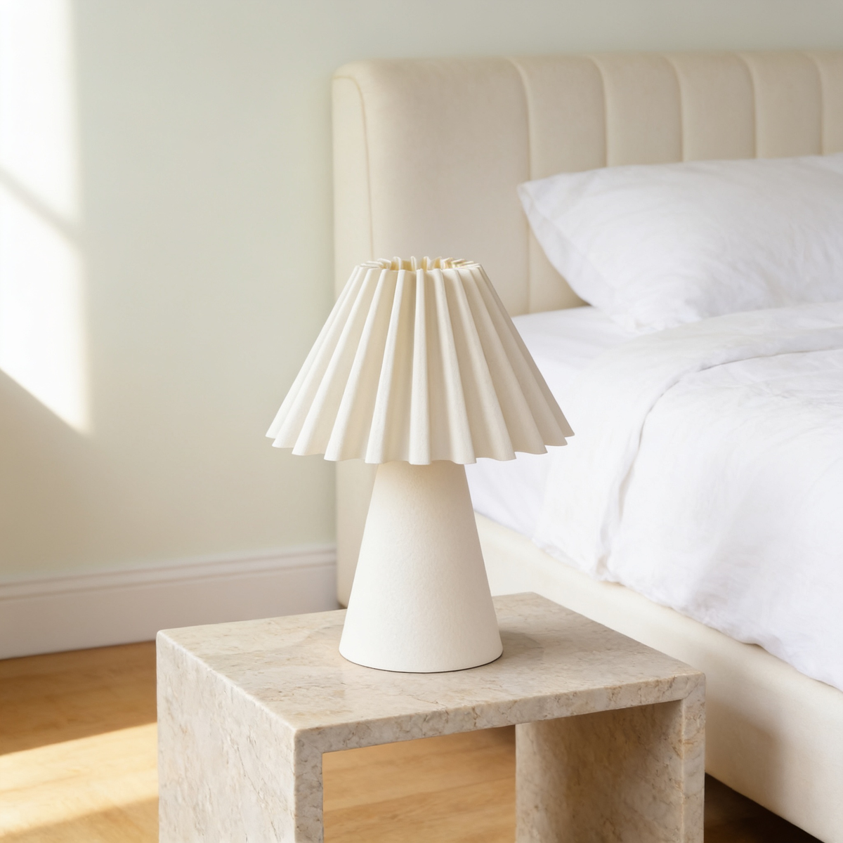Cresta - Designer Table Lamp: Pleated Sculptural Bedside Lamp for Bedroom & Living Room
