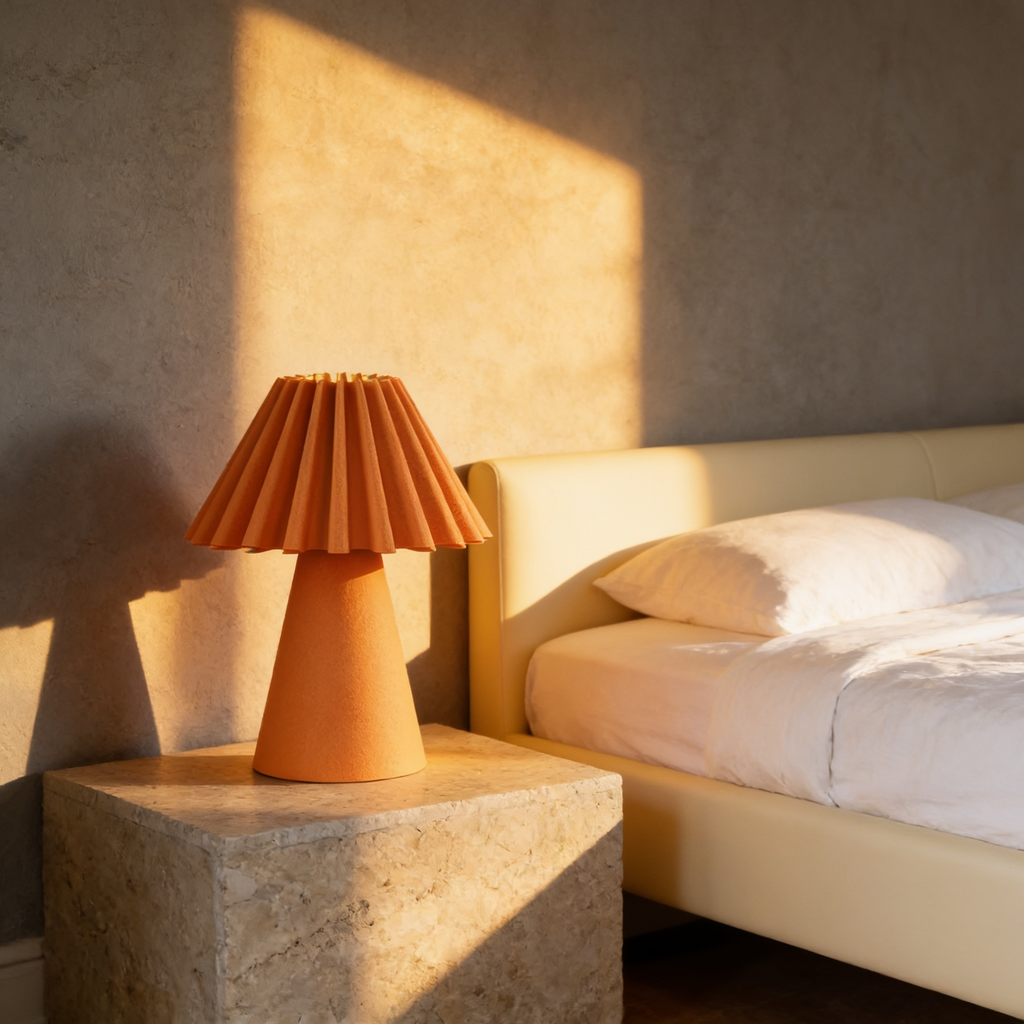 Cresta - Designer Table Lamp: Pleated Sculptural Bedside Lamp for Bedroom & Living Room