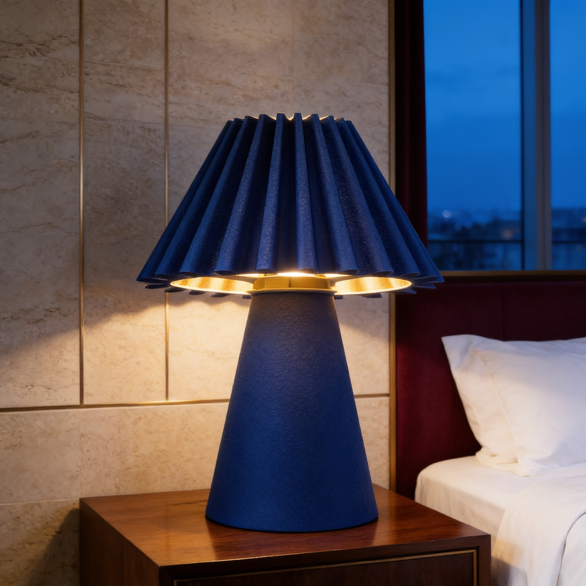 Cresta - Designer Table Lamp: Pleated Sculptural Bedside Lamp for Bedroom & Living Room