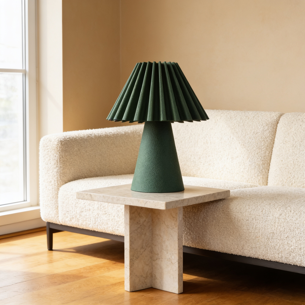 Cresta - Designer Table Lamp: Pleated Sculptural Bedside Lamp for Bedroom & Living Room