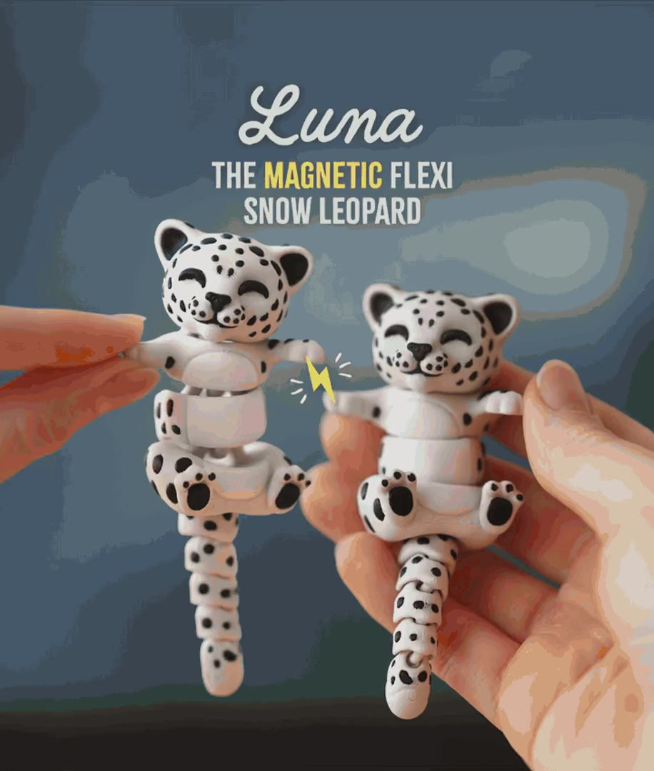 Shan Snap — Articulated Flexi Snow Leopard Keychain, Magnetic Paws