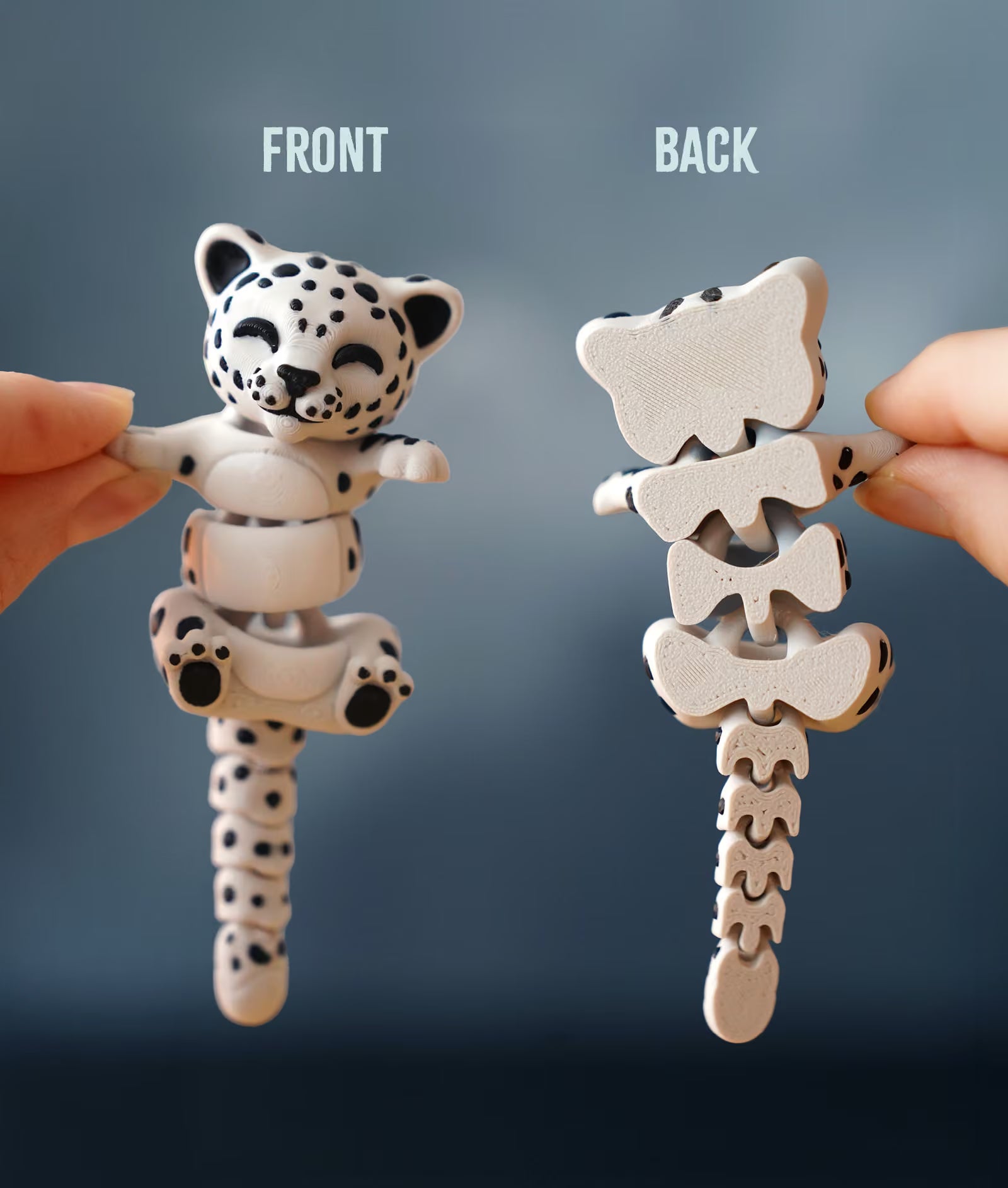 Shan Snap — Articulated Flexi Snow Leopard Keychain, Magnetic Paws