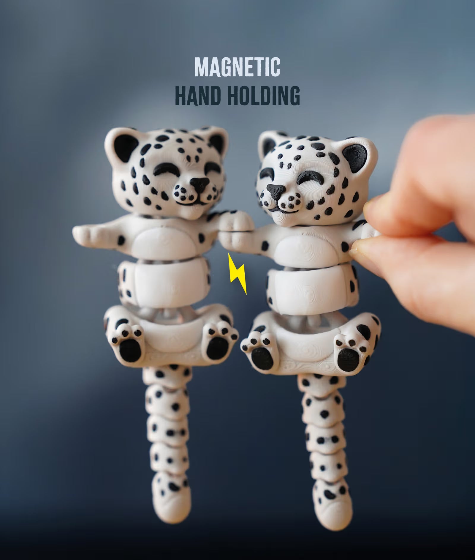 Shan Snap — Articulated Flexi Snow Leopard Keychain, Magnetic Paws
